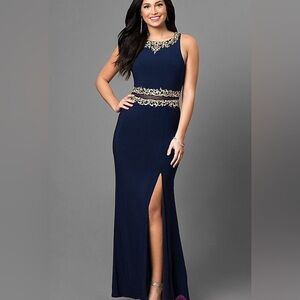 Cachet Sleeveless Embellished Long Formal Dress Navy Midnight Size 2